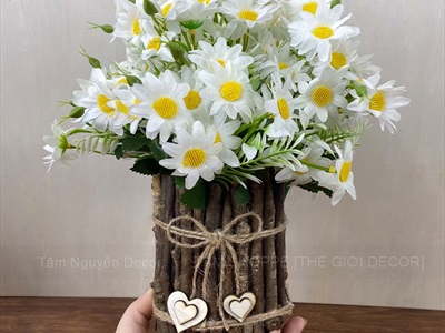 Chậu hoa cúc quấn nhánh cây Handmade [Loại 1] C25cm CHAUHOACS-07